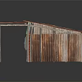 Minimalist Building Structure Featuring Red Striped Design Pink Striped Roof And Metal Supports