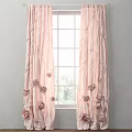 Elegant Pink Curtains with Rose Flower Embellishments Hanging on Home Window