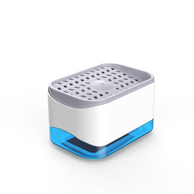 Practical White and Blue Kitchen Dish Drainer with Hole Design and Stable Base 3d model