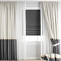 Elegant Double Layer Curtains with White Sheer Dark Gray Blackout Black Bottom Trim Tiebacks 3d model