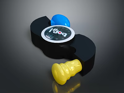 Modern Black i-dog Electronic Device with Circular Logo Blue and Yellow Accents 3d model