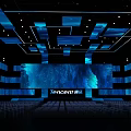 Tencent Conference Hall Interior With Multiple Blue Screens And Audience Seats Setup 3d model