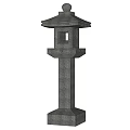 Traditional Japanese Stone Outdoor Lantern With Pagoda Roof And Carved Details