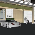 Modern Entrance Gate Design With Glass Facade Car And Pedestrians
