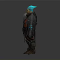 Fantasy Style 3D Man With Blue Hair Wearing Armor And Holding Large Hammer