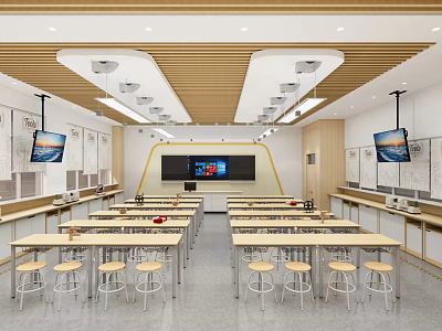 School Modern Classroom With Multimedia Screens Desks Bright Lighting And Educational Setup 3d model