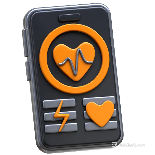 Electronic Health Monitoring Device With Orange Heart ECG Wave And Control Buttons 3d model 