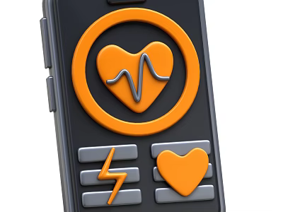 Electronic Health Monitoring Device With Orange Heart ECG Wave And Control Buttons 3d model
