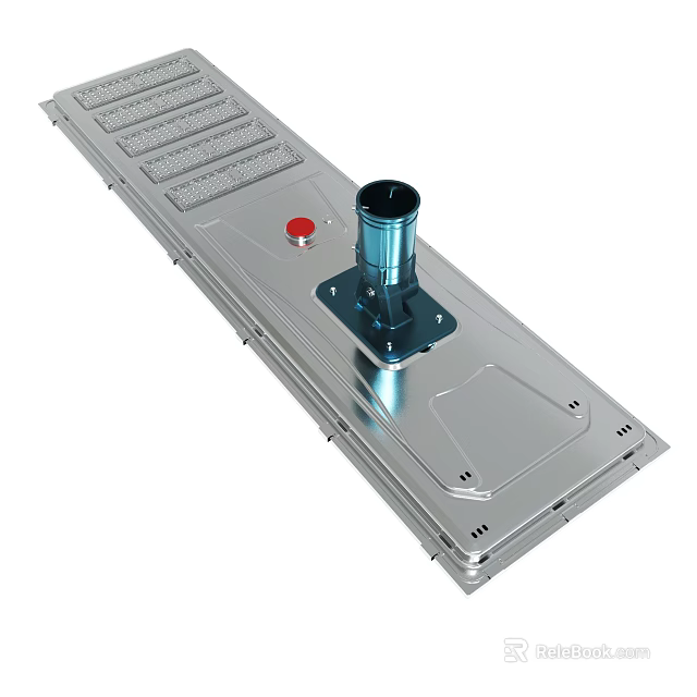 Industrial Metal Panel With Cylindrical Component Red Button And Mounting Holes 3d model