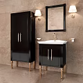 Elegant Black Bathroom Cabinet with Gold Handles Legs Mirror Sink and Wall Lamps Design