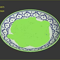 Blue White Patterned Plate With Rice Fried Egg Meat Slices Cucumber And Red Sauce
