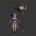 Magical Witch Character In Purple Outfit With Pointed Hat And Large Ornate Staff Weapon
