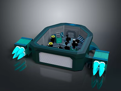 Sci Fi Control Room With Octagonal Structure Blue Glowing Panels And People Inside 3d model
