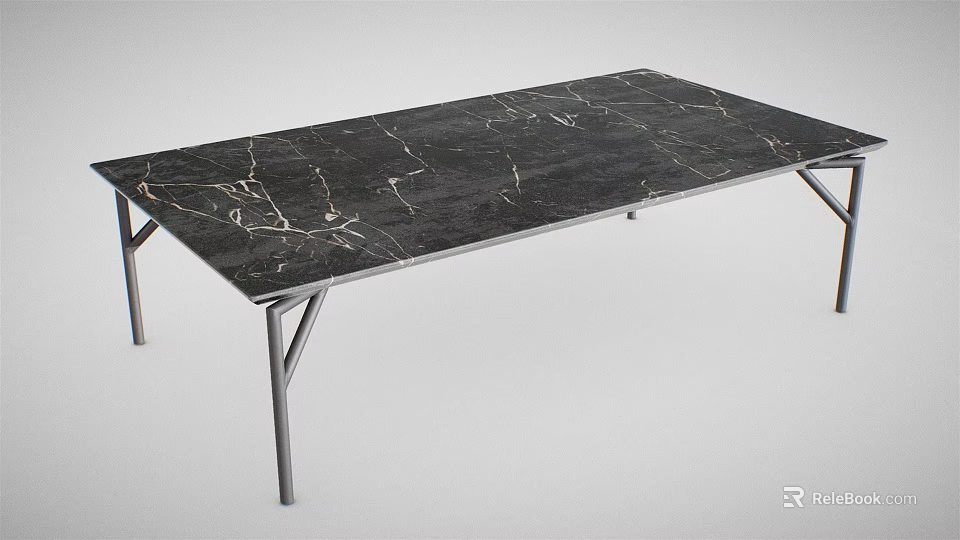 Contemporary Black Marble Table With Modern Metal Legs Design And Smooth Surface 3d model