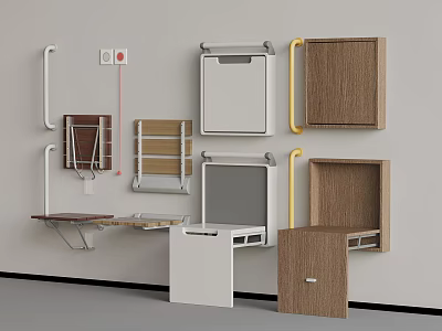 Wall Mounted Storage Solutions with Cabinets Shelves and Folding Tables in Various Materials and Colors 3d model
