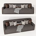 Gray Sectional Sofa With Brown And Gray Pillows And Checkered Blanket 3d model