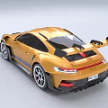 Yellow Sports Car with Rear Spoiler Black Accents Red Brake Calipers and Blue RACING Lettering
