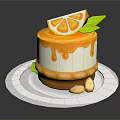 Delicious Lemon Cake With Dripping Frosting And Almonds On White Plate