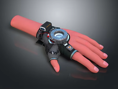 Futuristic Wrist Mounted Device With Circular Dial And Black Strap Details 3d model