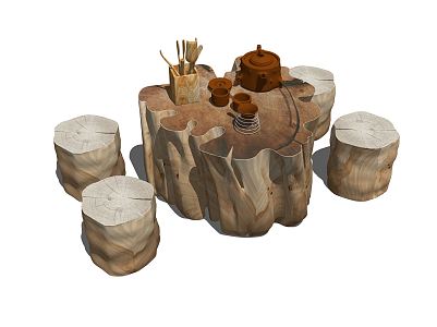 New Chinese root carving tea sea tea table 3d model