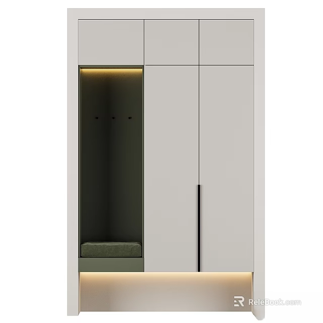 Modern Entryway Side Cabinet Interior Design With Storage Hooks Bench And Lighting 3d model