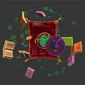 Flying Books Surrounding Magic Pot With Purple Wizard Hat Green Liquid And Red Cloth