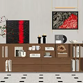 Modern Wooden TV Stand With Bookshelves Decorative Items And Wall Art Pieces