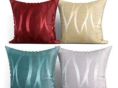 Decorative Throw Pillows With Red Gold Teal Gray And Wavy Lines Pattern 3d model