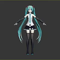 Anime Style Child Character With Turquoise Long Hair Pink Hair Accessories White Top Blue Tie And Outstretched Arms