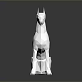 Low Poly White Dog Sitting On Reflective Black Background With Geometric Design