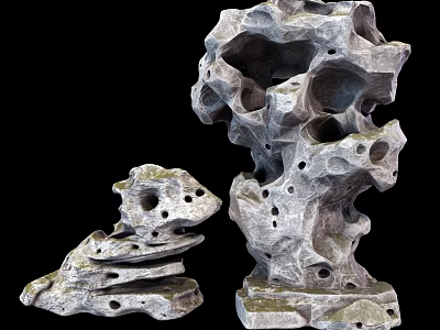 Unique Shaped Porous Stone Ornaments With Wood Base For Home Decoration 3d model
