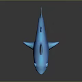 Cartoon Blue Shark Character 3D Model With Sharp Teeth Shiny Surface On Dark Reflective Background 3d model