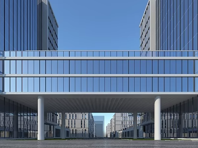 Modern Main Entrance Gate With Glass Curtain Wall White Columns And Spacious Design 3d model