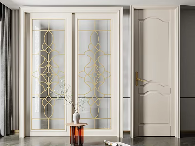 Modern Sliding Doors With Gold Patterned Glass For Elegant Home Interior Design 3d model
