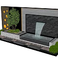Modern Scenic Feature Wall With Stone Surface Waterfall Green Plants And Decorative Lighting