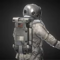 Man In Detailed White Astronaut Suit Standing Against Dark Background
