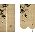 Decorative Linen Curtains With Bamboo Leaves And Small Flying Birds