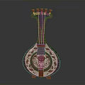 Elegant Red Brown Decorative Stringed Musical Instrument With Carved Patterns And Wooden Stand