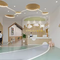 Modern Child Friendly Kindergarten Lobby With Reception Desk And Cloud Decorations 3d model
