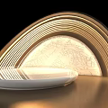 Modern Decorative Object With Golden Arc Illuminated Transparent Sphere And White Base