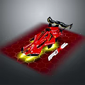 Red F2 Racing Car With Rear Wing Yellow Lights And Hexagonal Background