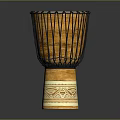 Traditional Decorative Wooden Drum With Handwoven Ropes And Carved Base Design
