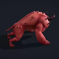 Red Mythical Monster 3D Model With Horns Sharp Teeth And Spotted Skin 3d model
