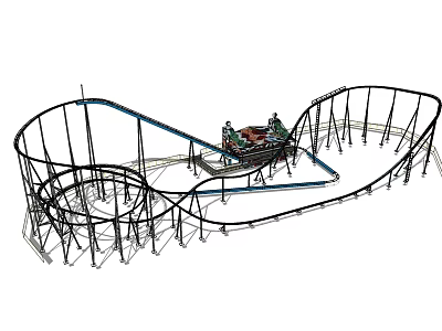 Thrilling Roller Coaster Amusement Ride With Twisted Track And Support Structure For Riders 3d model