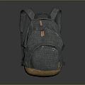 Dark Gray Canvas Backpack With Brown Bottom Double Straps And Orange Accents 3d model