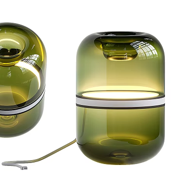 Modern Green Glass Table Lamp With Round Shape White Band And Glowing Light 3d model