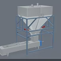 Industrial Hopper Equipment With Blue Metal Frame And Conveyor Unit
