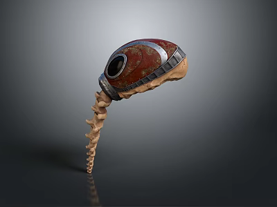 Futuristic Weapon Design With Red Eyeball Like Core Spinal Tail And Metallic Accents 3d model