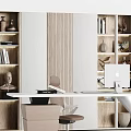 Modern Office Desk Setup With Ergonomic Chair Computer Built in Bookshelves Decorative Items And Pendant Lights