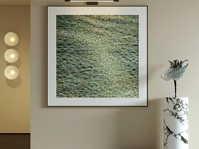 Abstract Painting With Textured Green Gold Tones Framed Wall Art For Modern Home Interior Decor 3d model